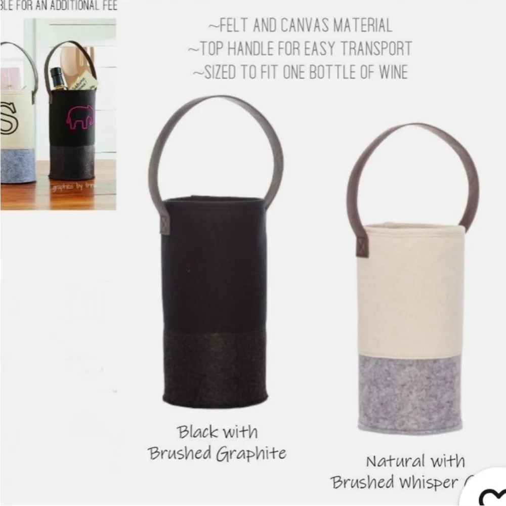 THIRTY-ONE 31 Felt Wine And Gift Bag Natural With Brushed Whisper Grey - NWT
